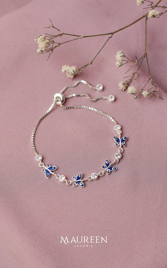 Pulsera ajustable mariposa ojo turco - Plata