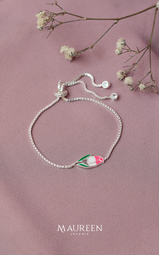 Pulsera ajustable tulipan esmaltado - Plata
