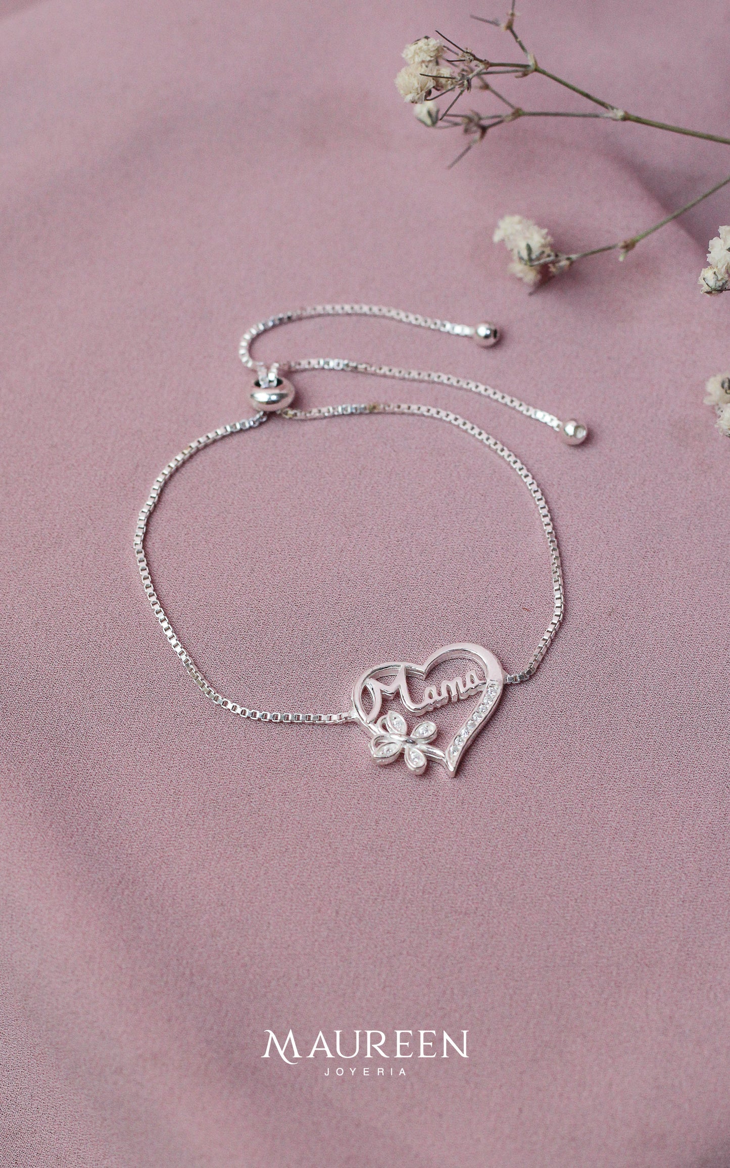 Pulsera ajustable corazón Mamá - Plata