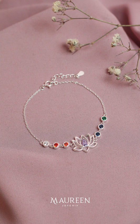Pulsera flor de loto 7 chakras - Plata