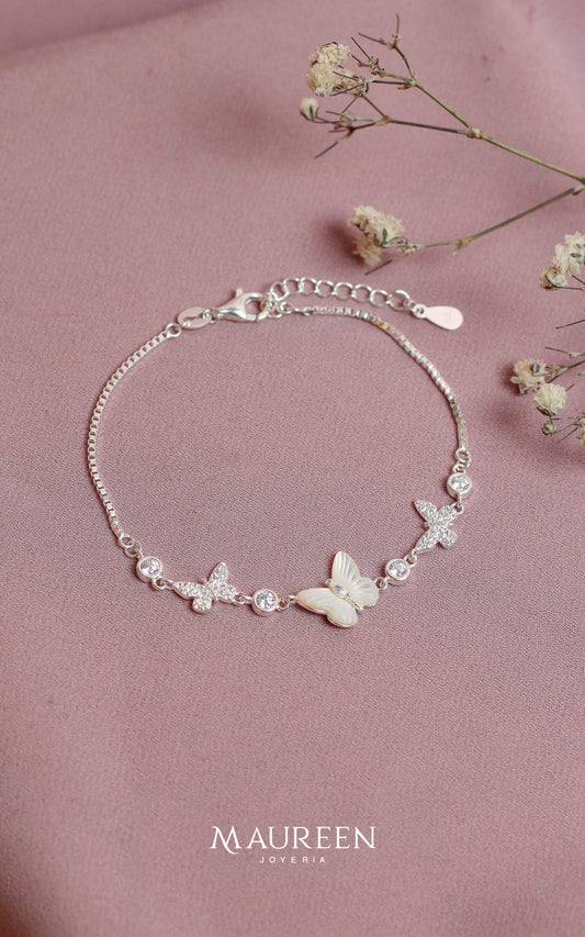 Pulsera mariposa nacar y circones - Plata