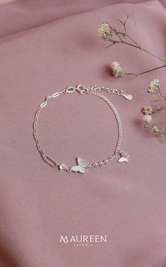 Pulsera mariposa circones - Plata