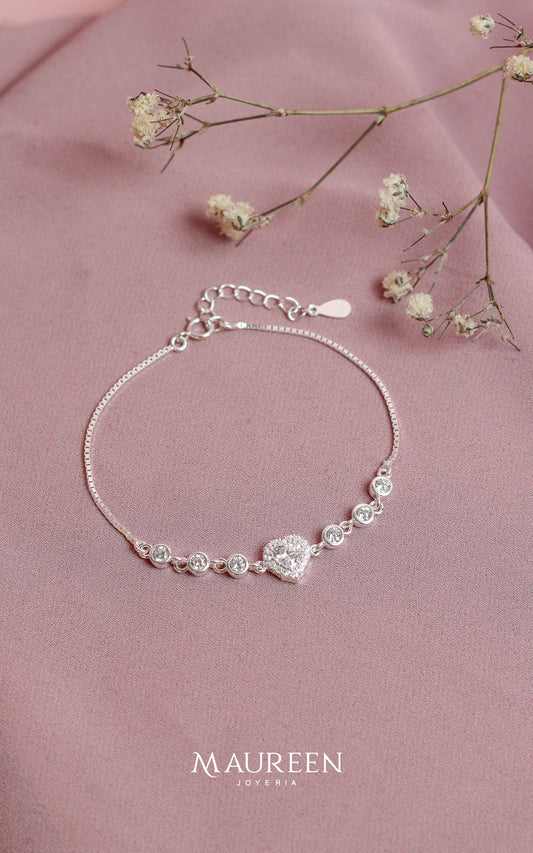 Pulsera corazon circones con puntos luz - Plata