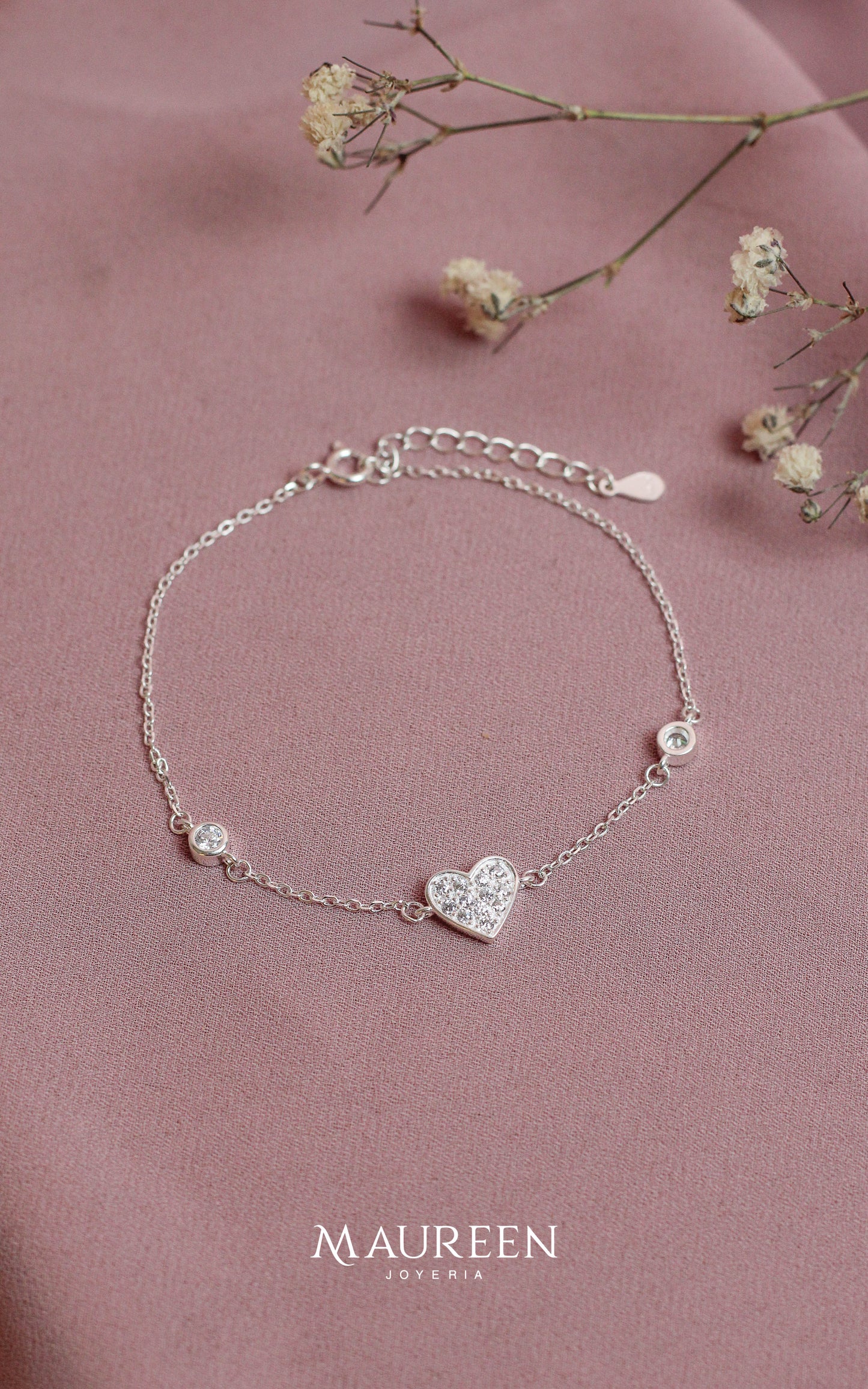 Pulsera corazon y dos punto luz - Plata