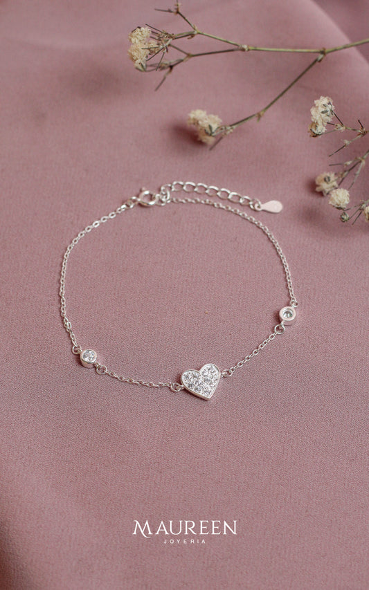 Pulsera corazon y dos punto luz - Plata