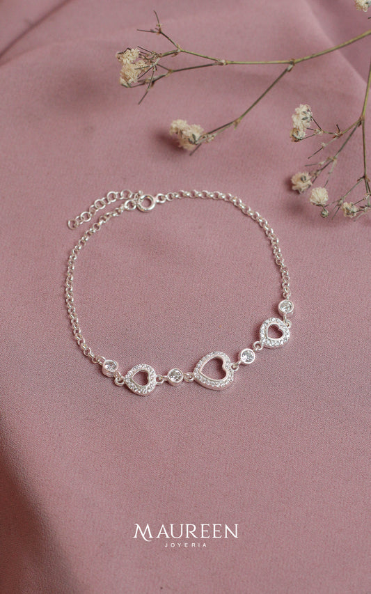 Pulsera corazones calados - Plata