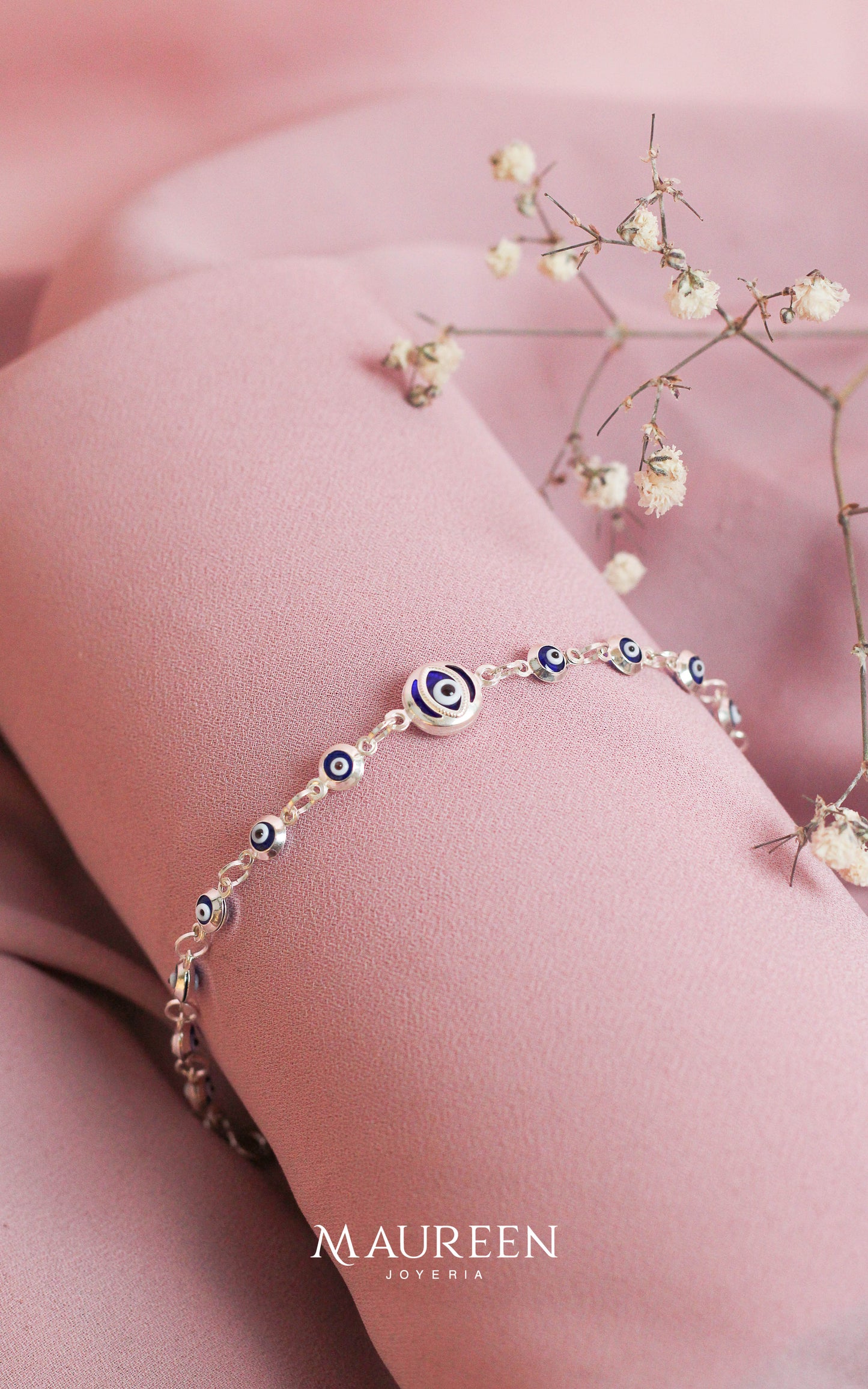 Pulsera ojo turco azul grande y pequeños - Plata