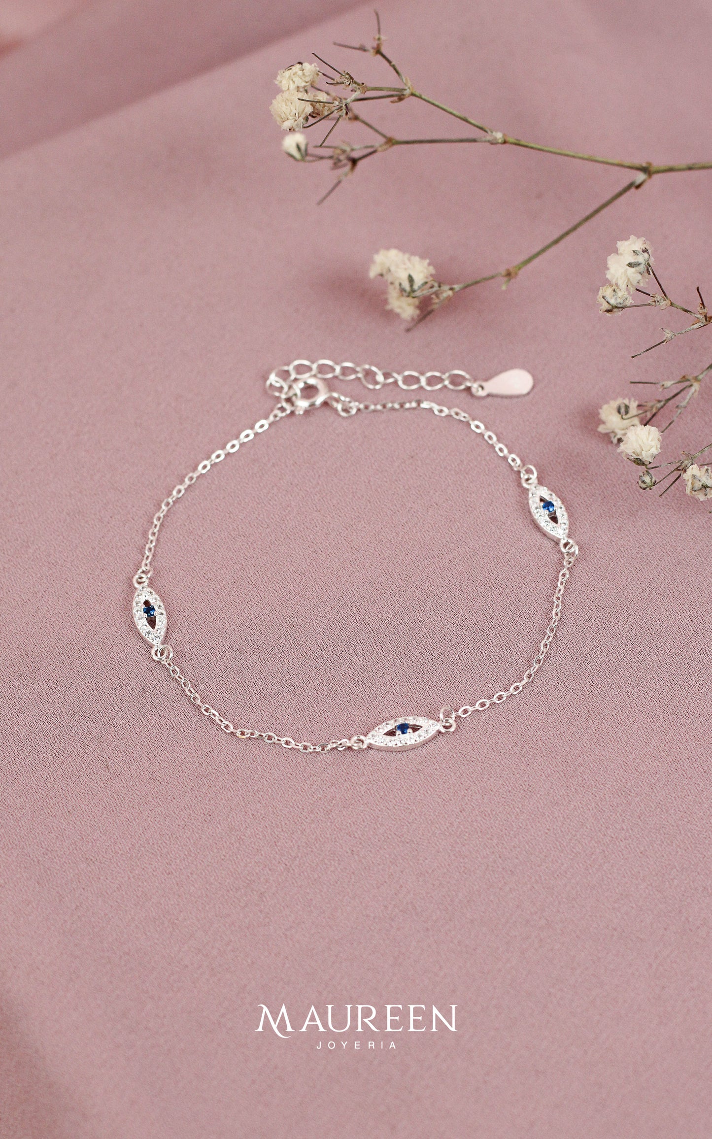 Pulsera ojos turco con circones - Plata