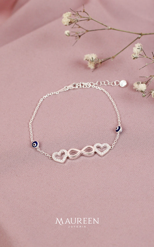 Pulsera infnito amor con ojos turcos azules - Plata