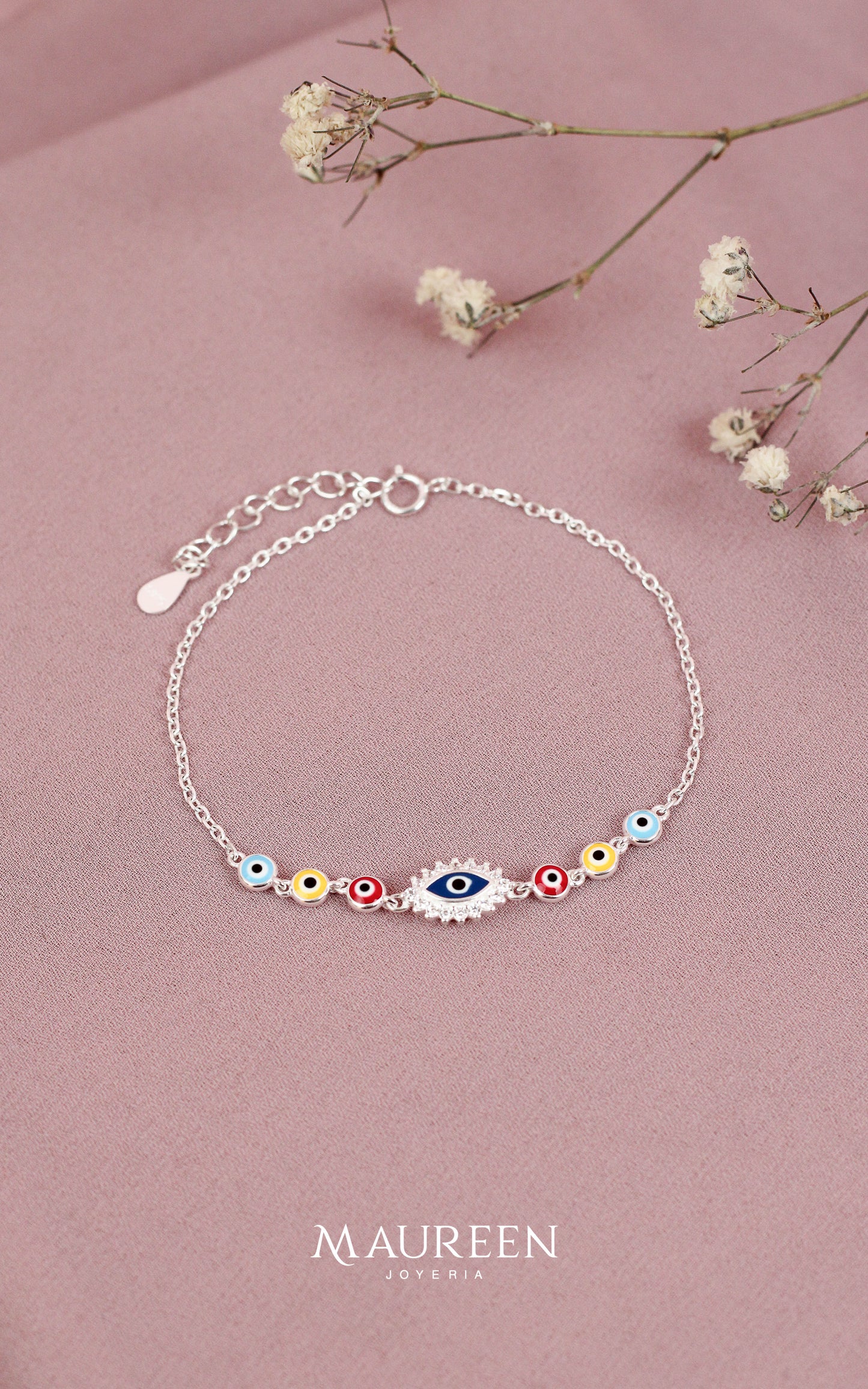 Pulsera ojo turco azul circones - Plata