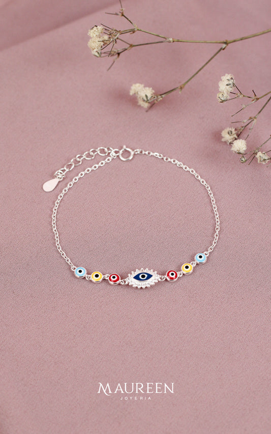 Pulsera ojo turco azul circones - Plata