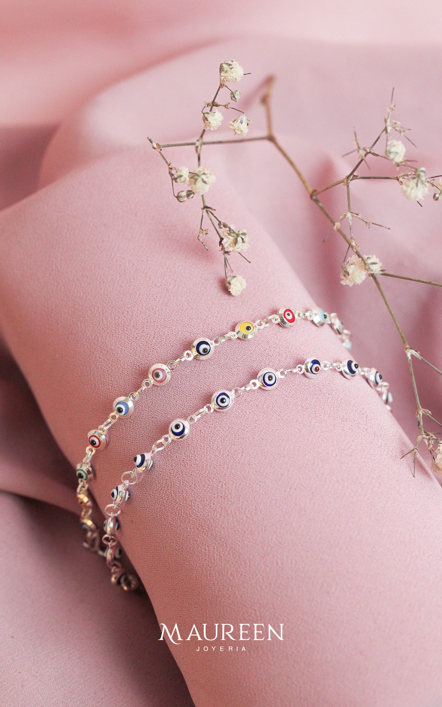 Pulsera ojos turcos multicolor - Plata