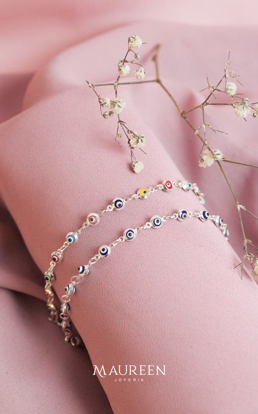Pulsera ojos turcos multicolor - Plata