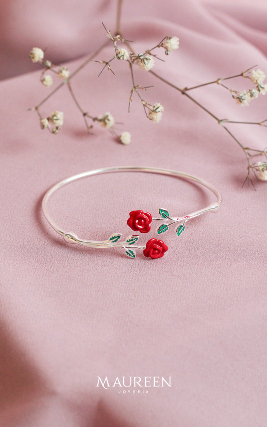 Puñera rosas esmaltadas- Plata