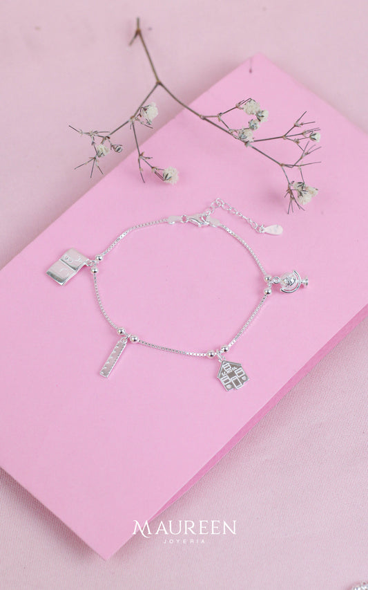 Pulsera dijes Profesora-  Plata