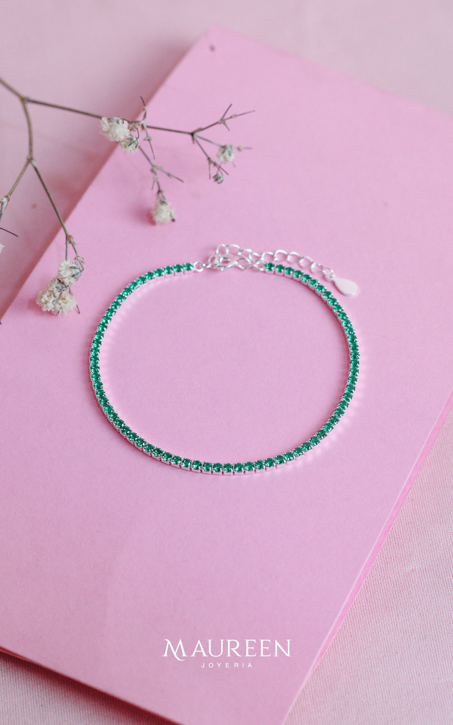 Pulsera tennis verde - Plata