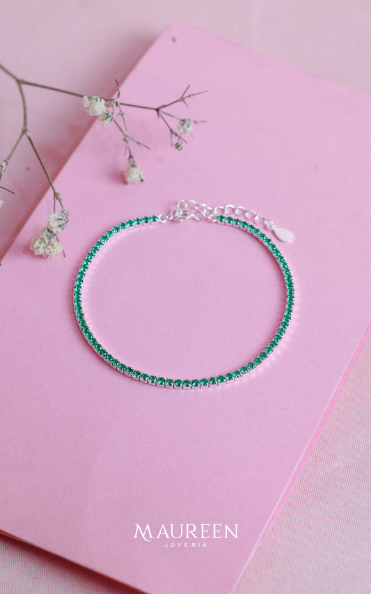 Pulsera tennis verde - Plata