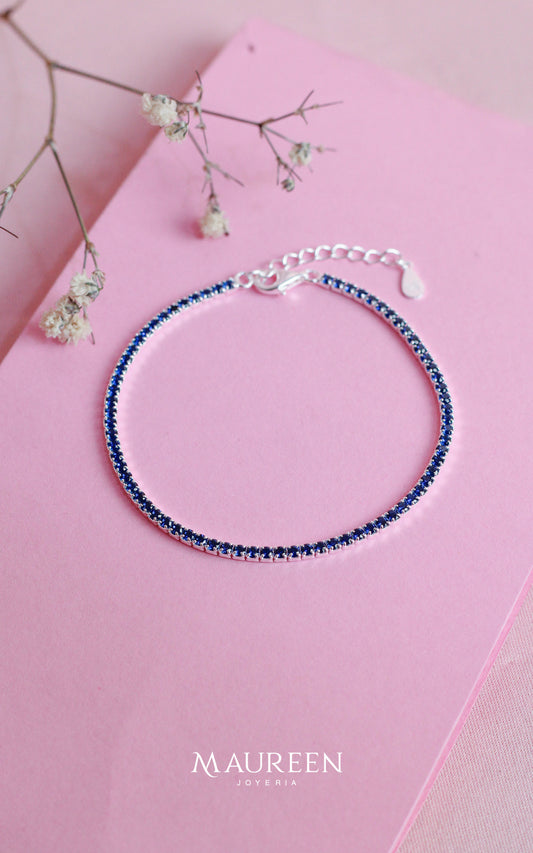 Pulsera tennis azul - Plata