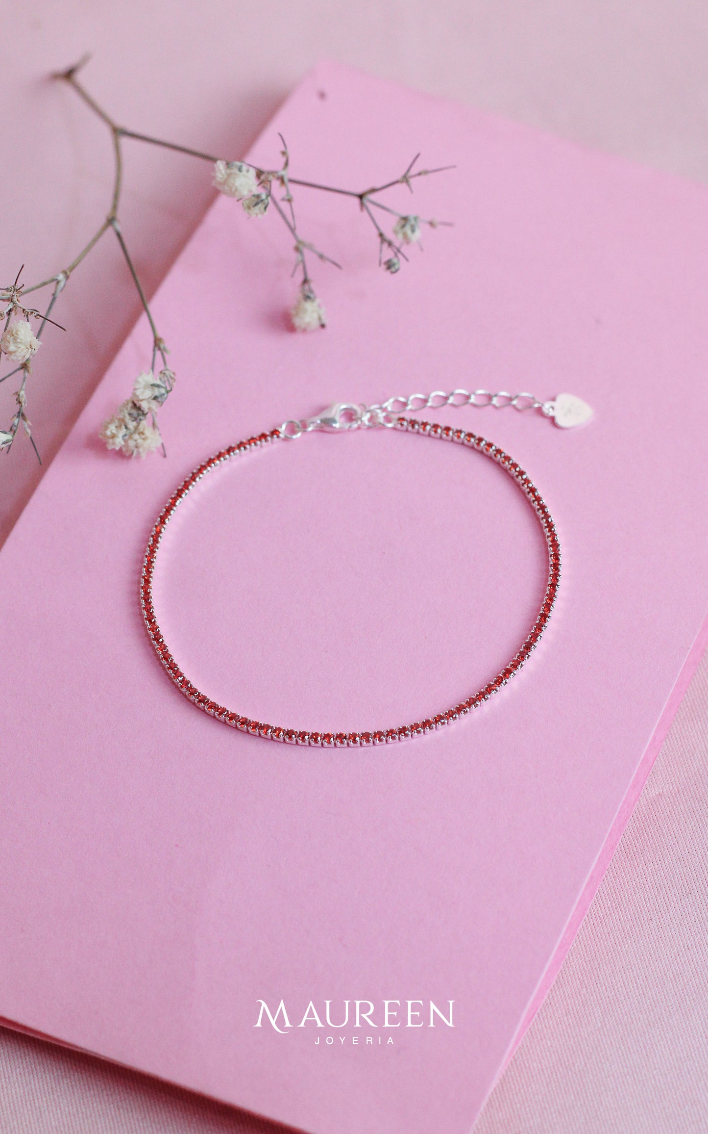 Pulsera tennis delgada rojo - Plata