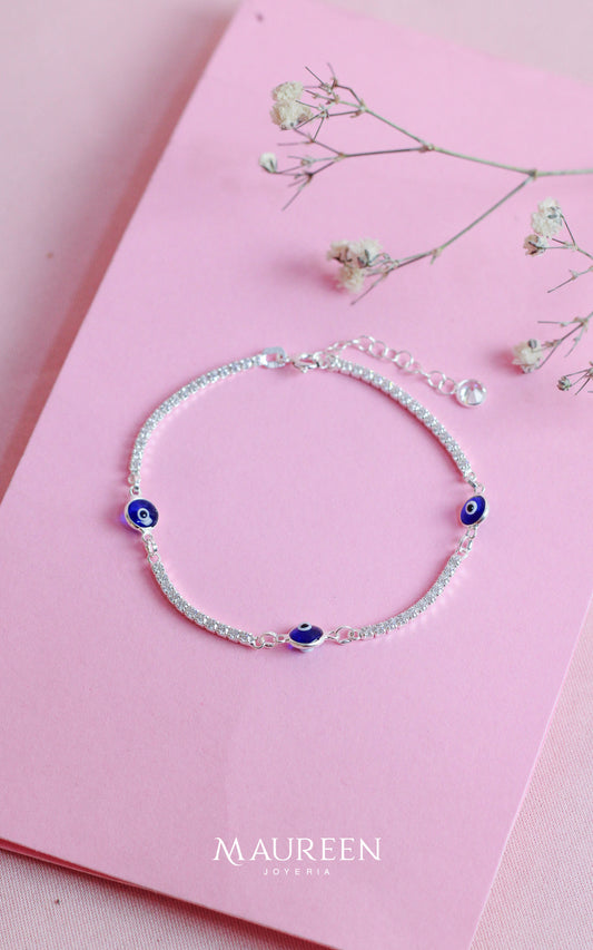 Pulsera tennis con ojos turcos - Plata