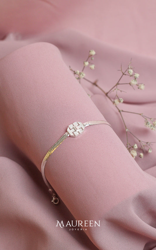 Pulsera planchada con hexagono - Plata