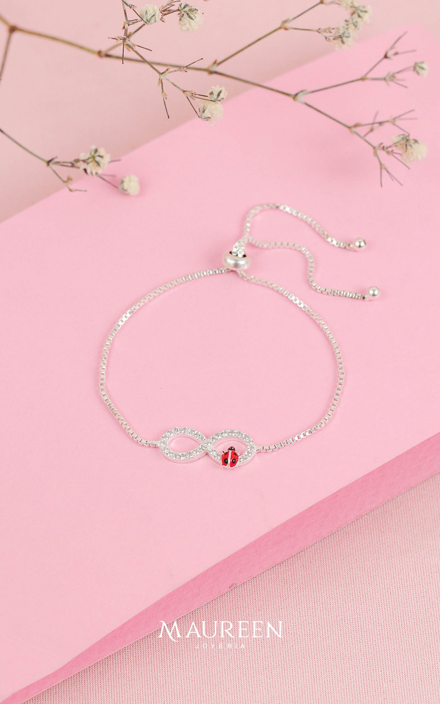 Pulsera infinito con mariquita - Plata