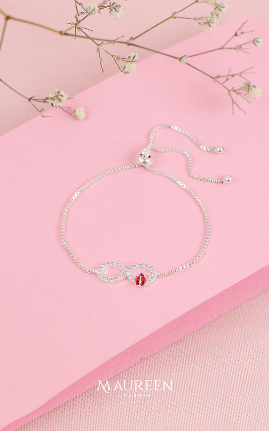 Pulsera infinito con mariquita - Plata