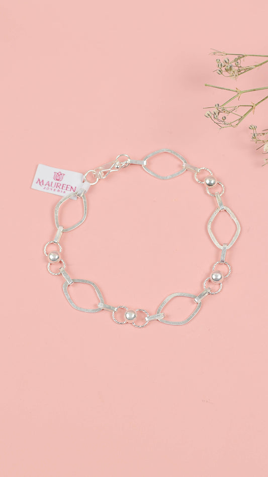 Pulsera bolita y rombo  - Plata
