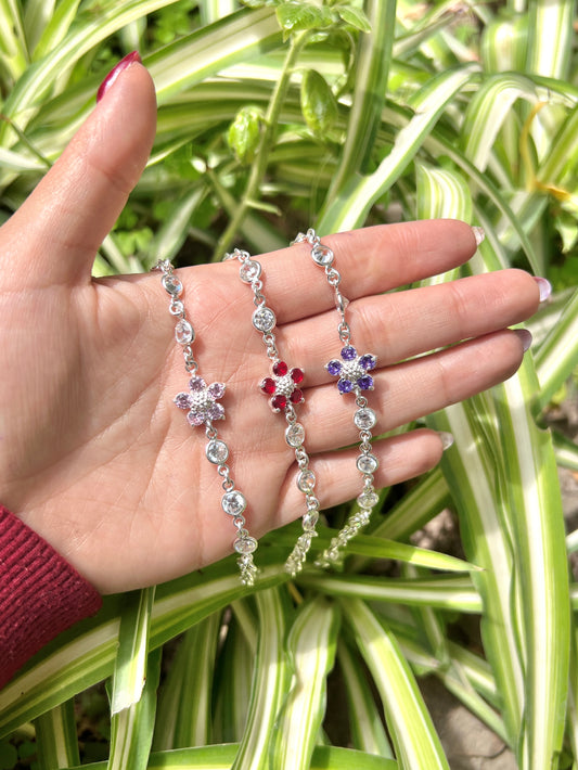 Pulsera flor con circones - Plata