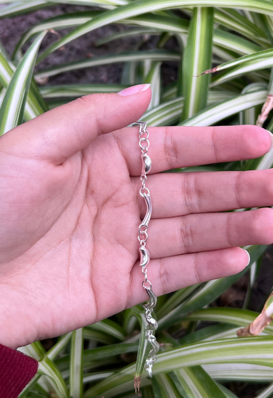 Pulsera luna con eslabon y doble arco - Plata