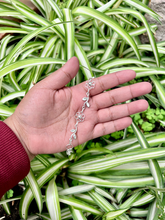 Pulsera flores con hojas - Plata