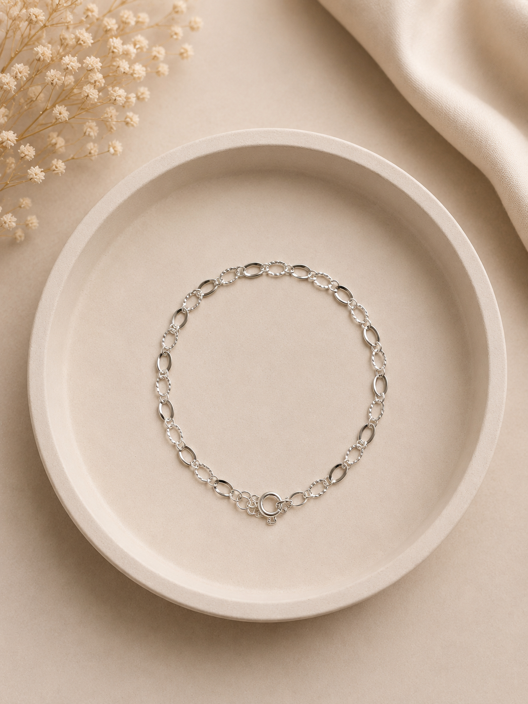 Pulsera diamantada con eslabones ovalados - Plata