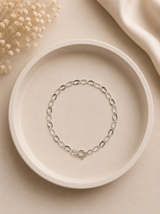 Pulsera diamantada con eslabones ovalados - Plata