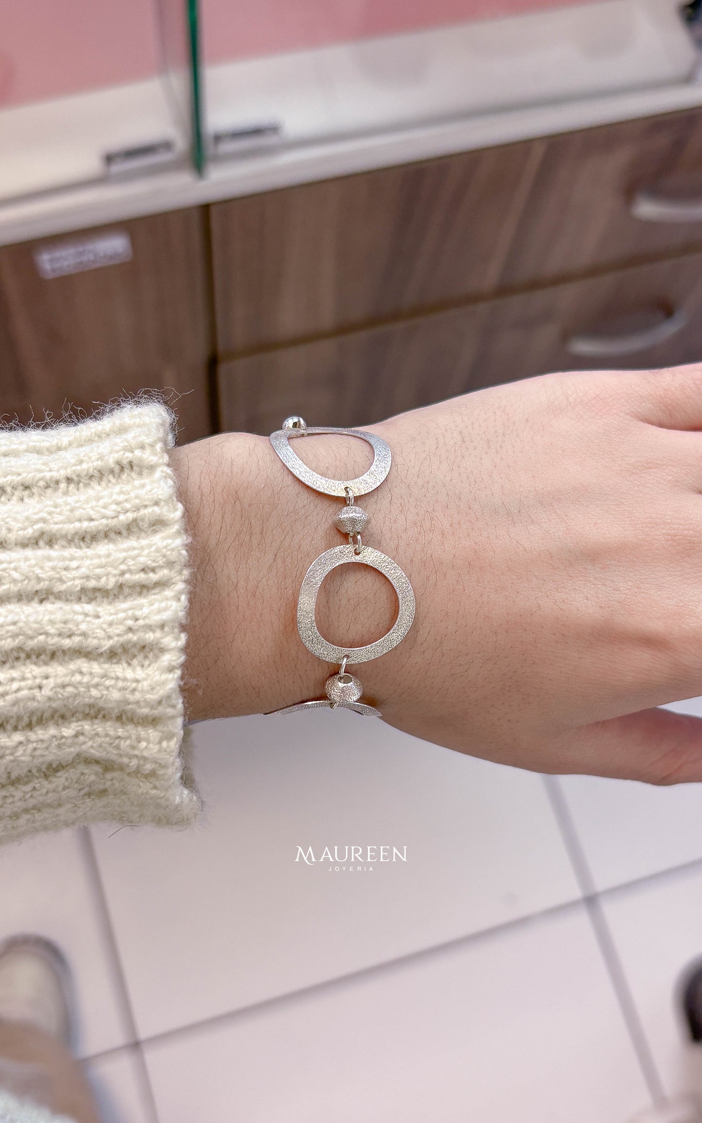 Pulsera circulos texturada - Plata