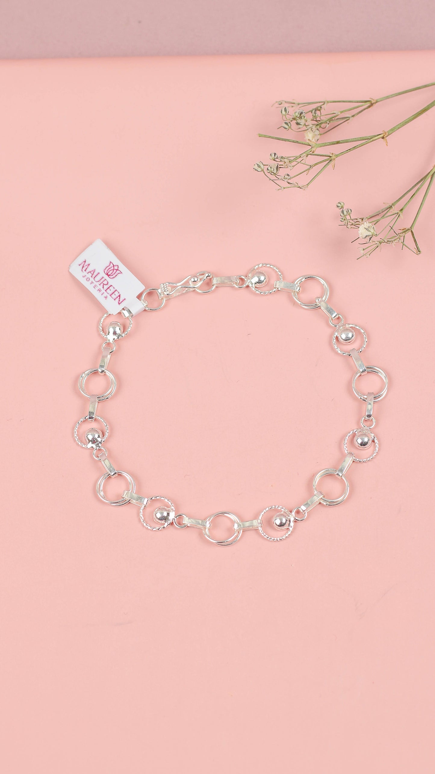 Pulsera delgada ojos y doble circulo - Plata