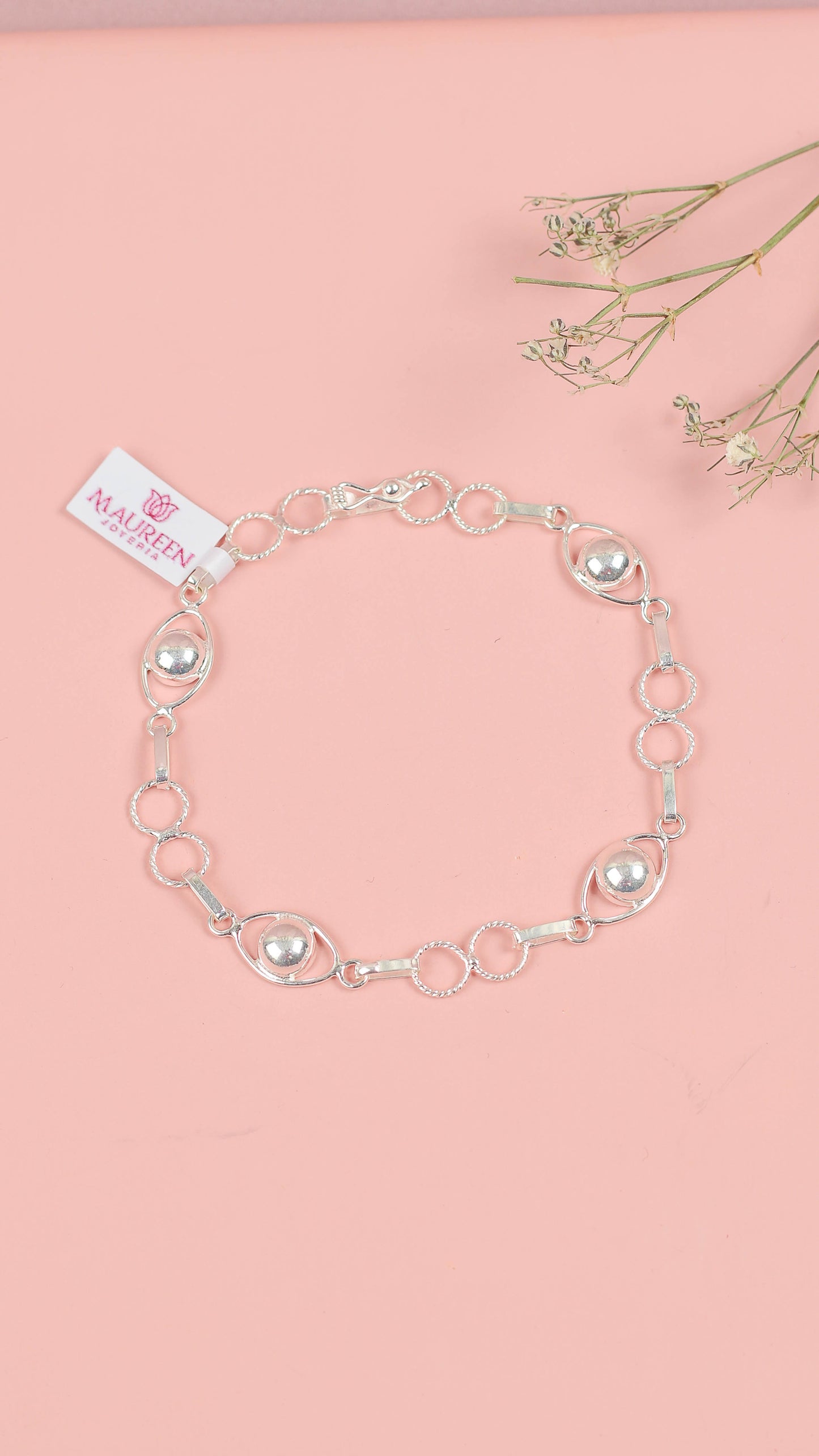 Pulsera delgada ojos con 2 circulos entorchados  - Plata