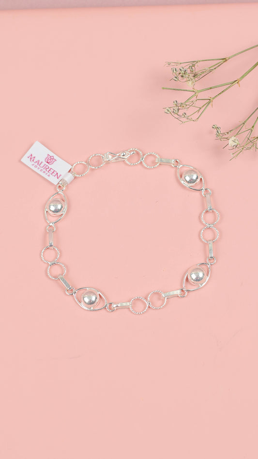 Pulsera delgada ojos con 2 circulos entorchados  - Plata