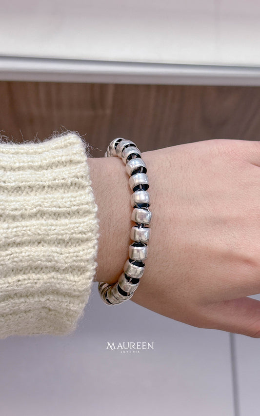 Pulsera con donas grandes - Plata quemada