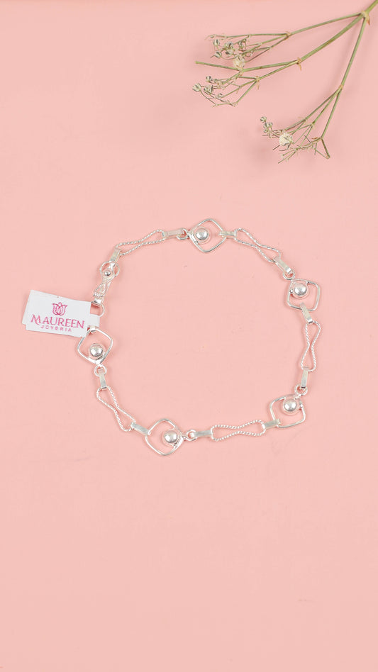 Pulsera rombo con círculo e infinito - Plata