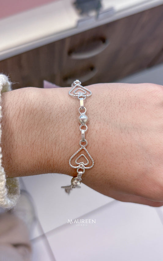 Pulsera corazón tejido - plata