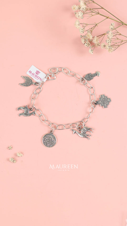 Pulsera dijes Peru - Plata quemada