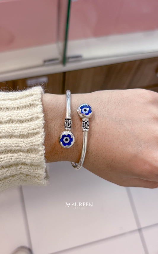 Puñera ojo turco azul - plata quemada