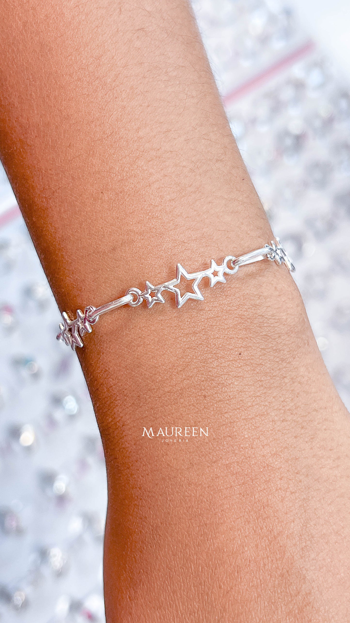 Pulsera tre estrellas y eslabon - plata