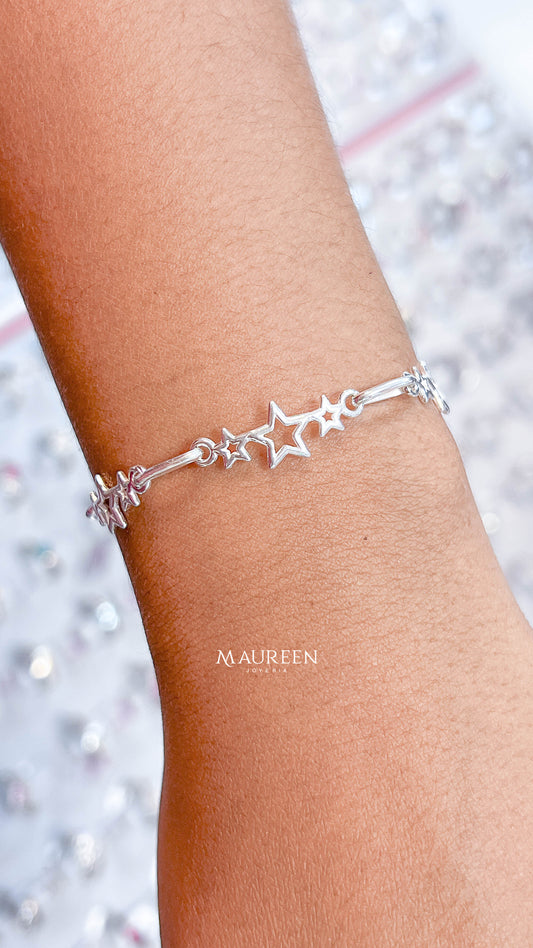 Pulsera tre estrellas y eslabon - plata