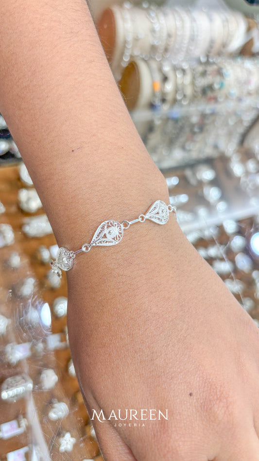 Pulsera filigrana gotas y bola - plata