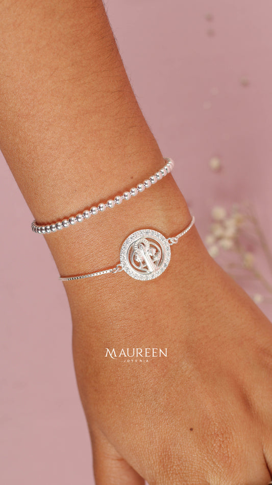 Pulsera San Benito y esferas - Plata