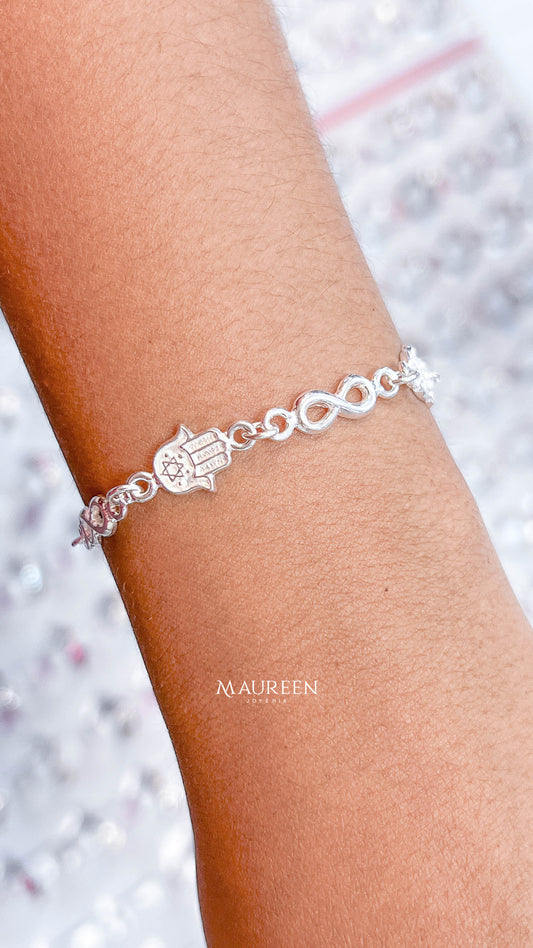 Pulsera mano poderosa con infinito - plata