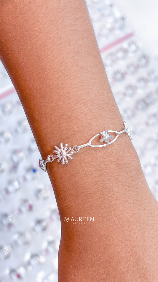 Pulser flores con oval con estrella - plata