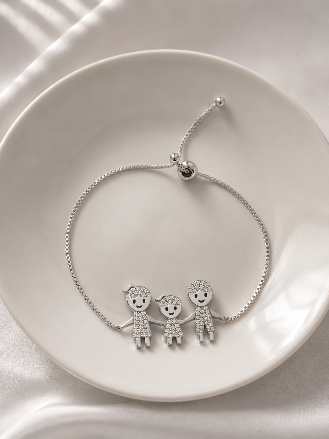 Pulsera ajustable papa, mama e hija con circones - Plata (Copia)
