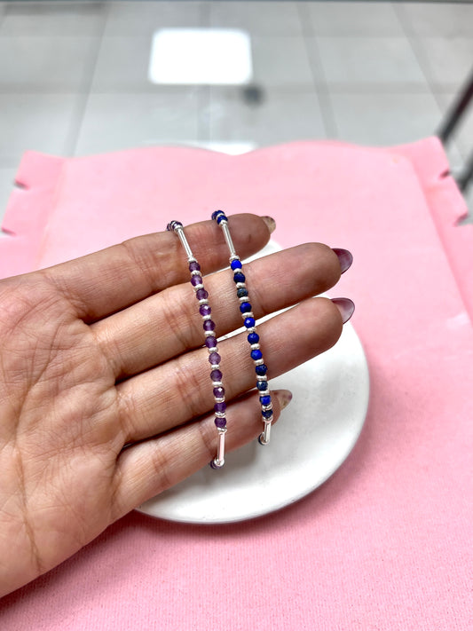 Pulsera piedra natural y shakira con tubos - Plata